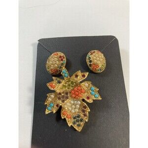 D'Orlan Maple Leaf Gold Plated Brooch with Earrings